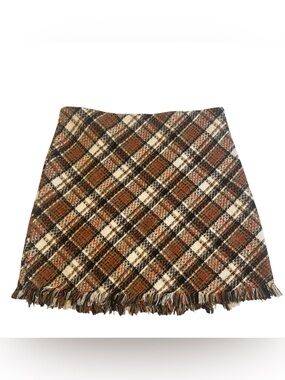 Gilli Women’s Plaid Tweed Fringe Mini Skirt Size M